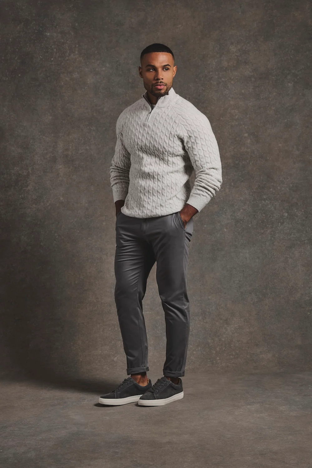 Soft Cable Half Zip Neck Jumper in Grey Marl - Image 2