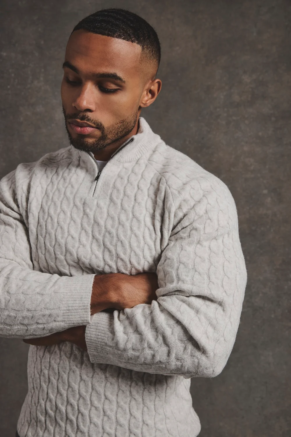 Soft Cable Half Zip Neck Jumper in Grey Marl - Image 3