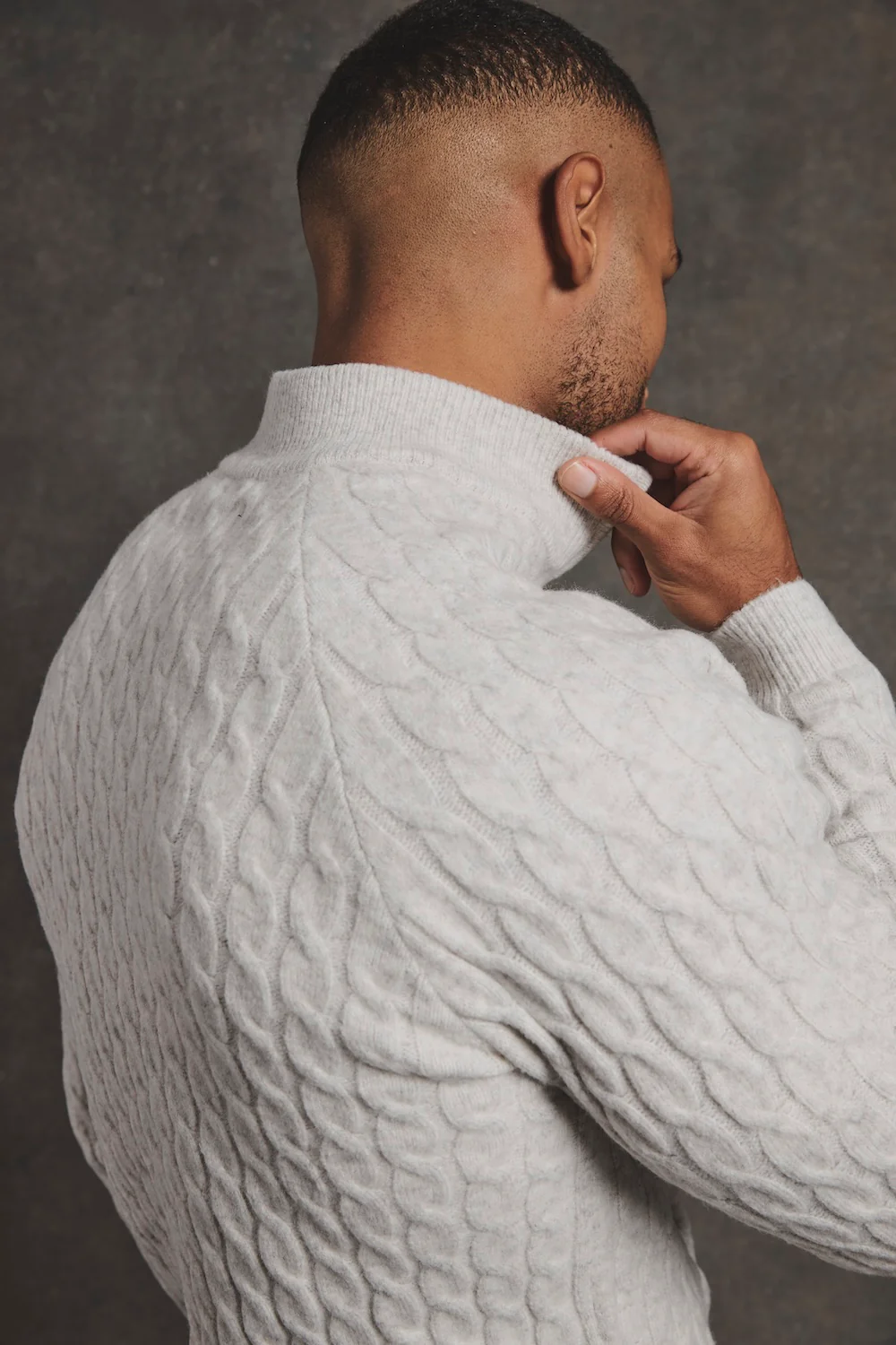 Soft Cable Half Zip Neck Jumper in Grey Marl - Image 5