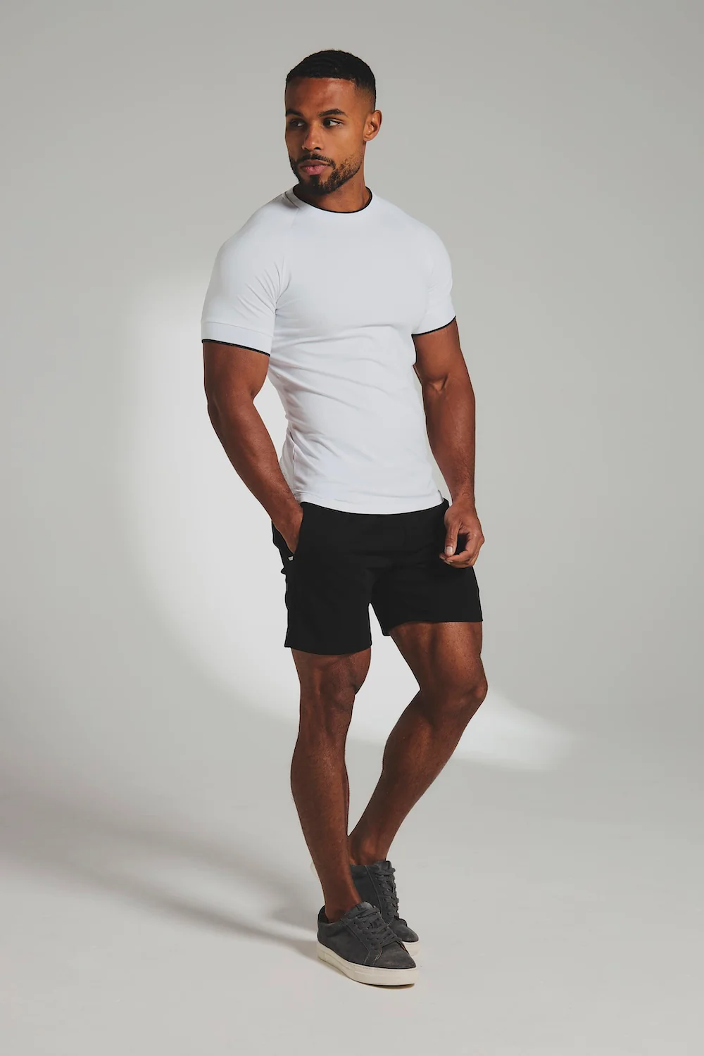 Fine Tipped T-Shirt in White with Navy Trim - Image 2