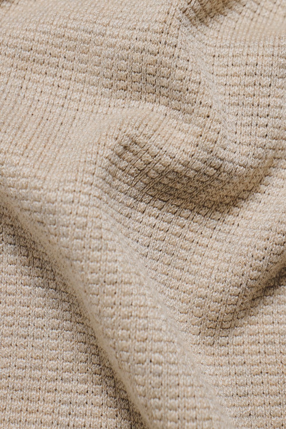 Square Textured Knitted Open Collar Polo Shirt in Wheat Marl - Image 8