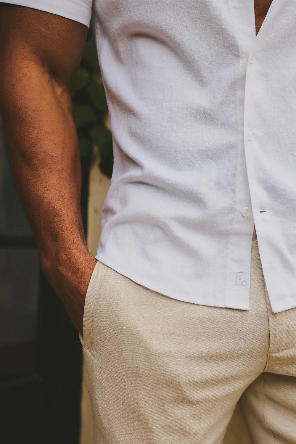 Stretch Linen Blend Button Through Shirt in White - Image 6