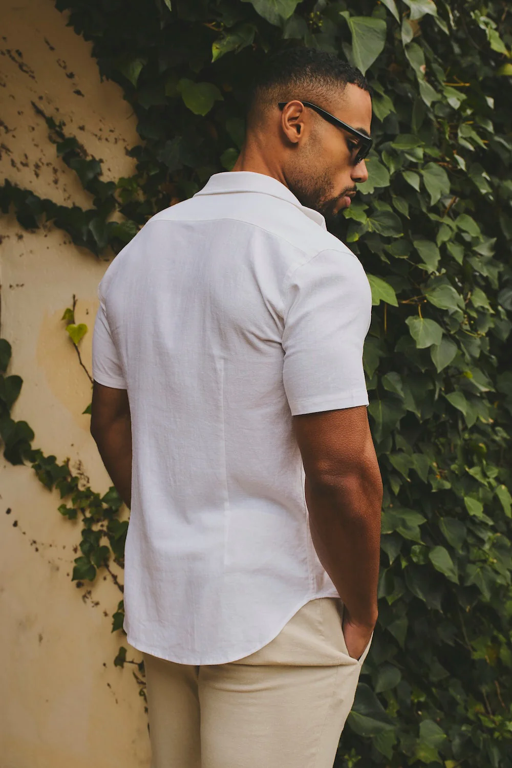 Stretch Linen Blend Button Through Shirt in White - Image 7