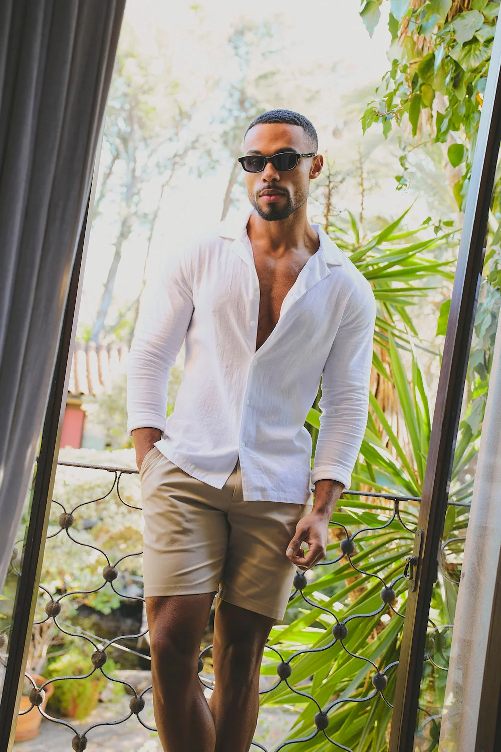 Stretch Linen Blend Cuban Collar Shirt in White - Image 5