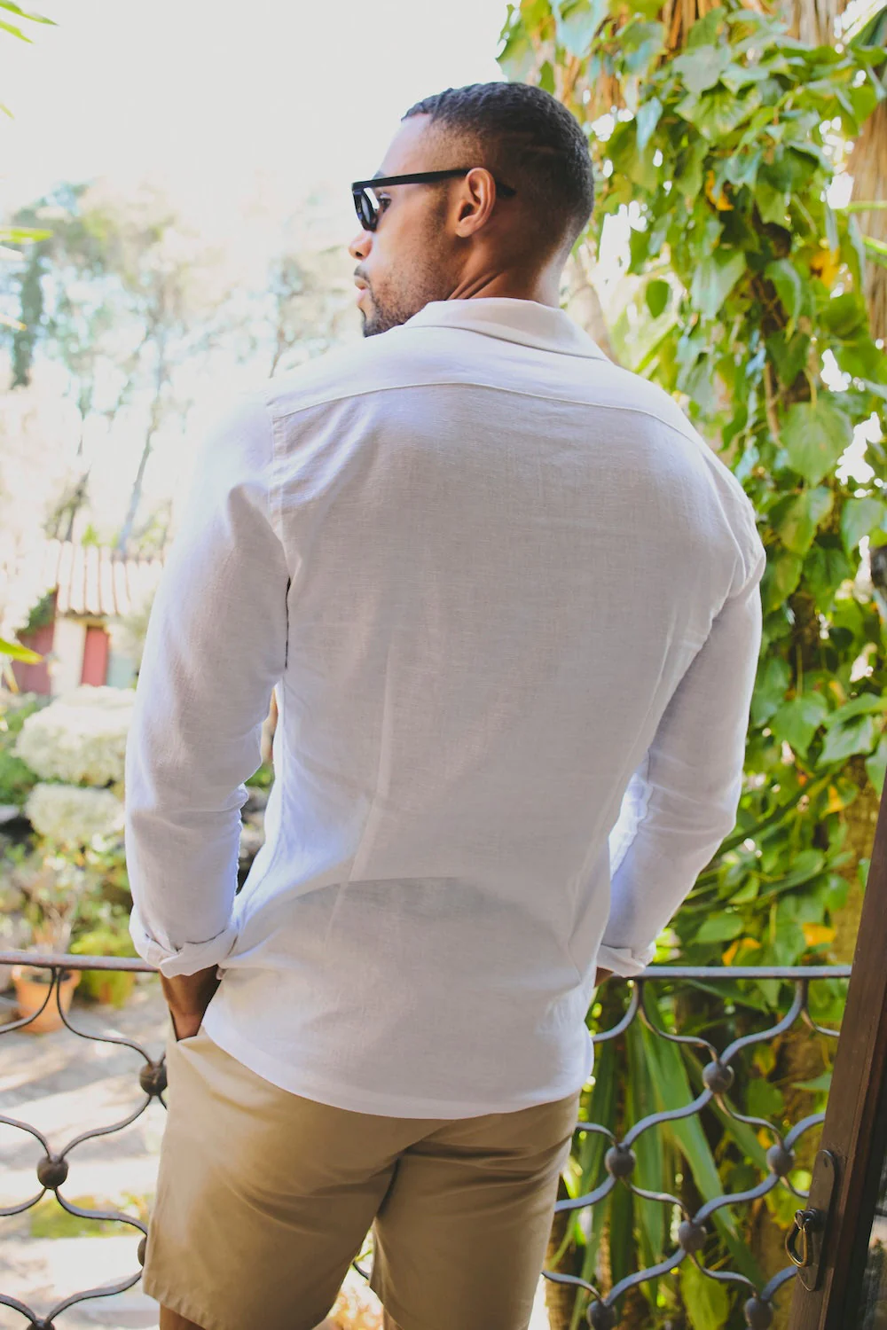 Stretch Linen Blend Cuban Collar Shirt in White - Image 7