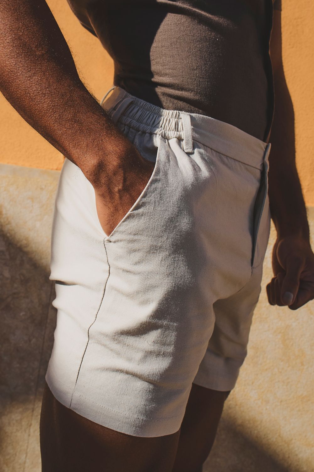 Stretch Smart Linen Blend Short in Stone - Image 3
