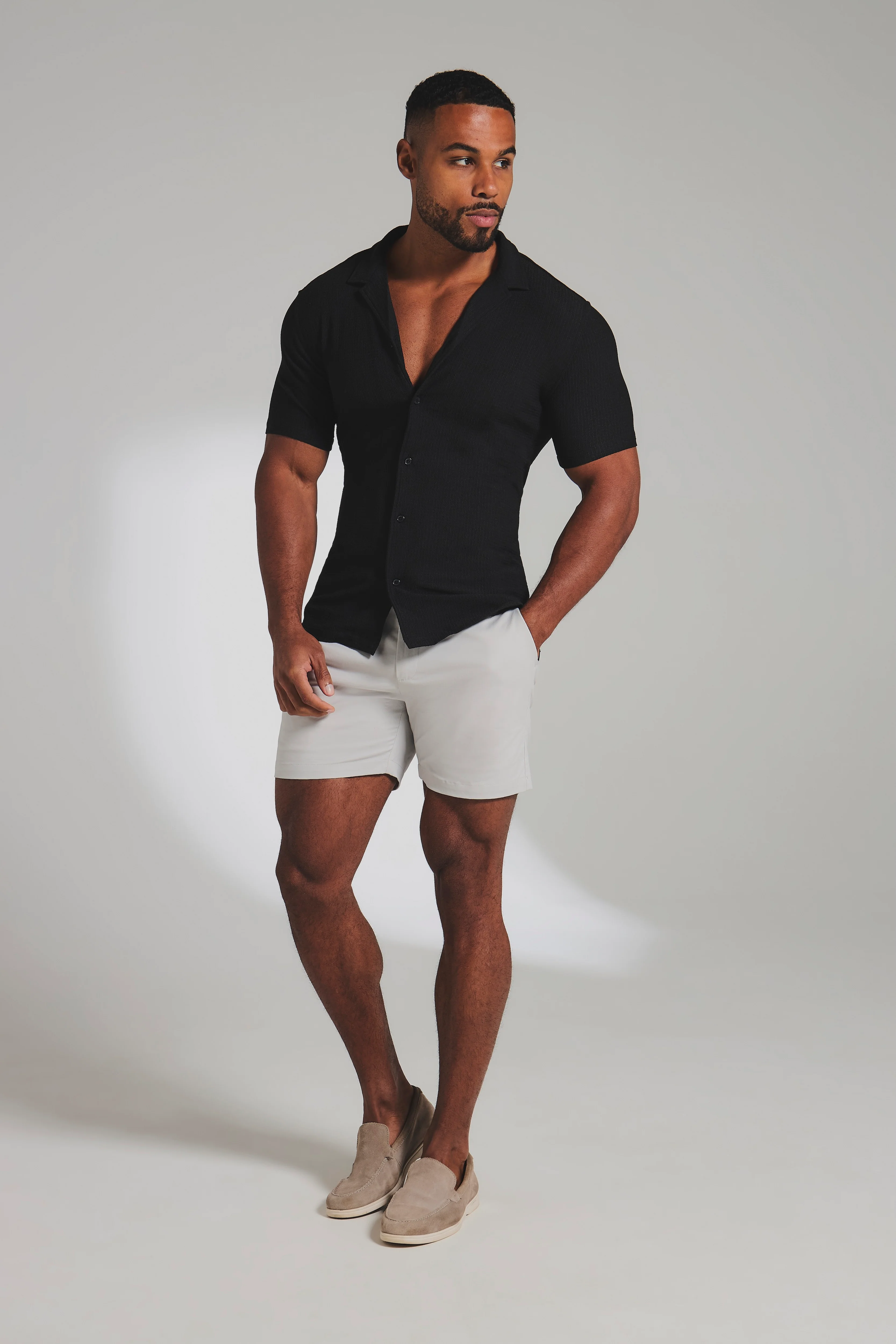 Textured Cuban Collar Shirt in Black - Image 4