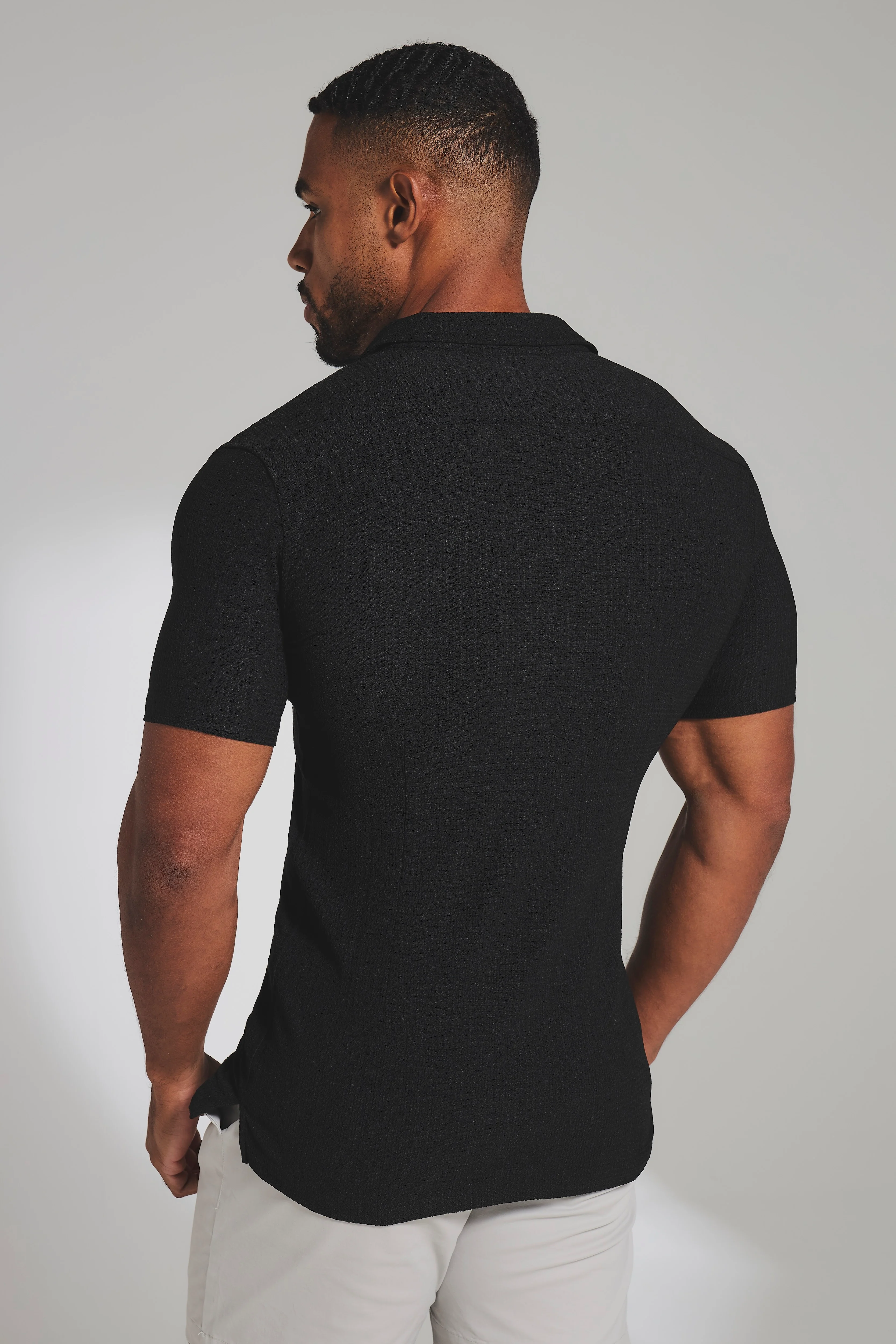Textured Cuban Collar Shirt in Black - Image 6