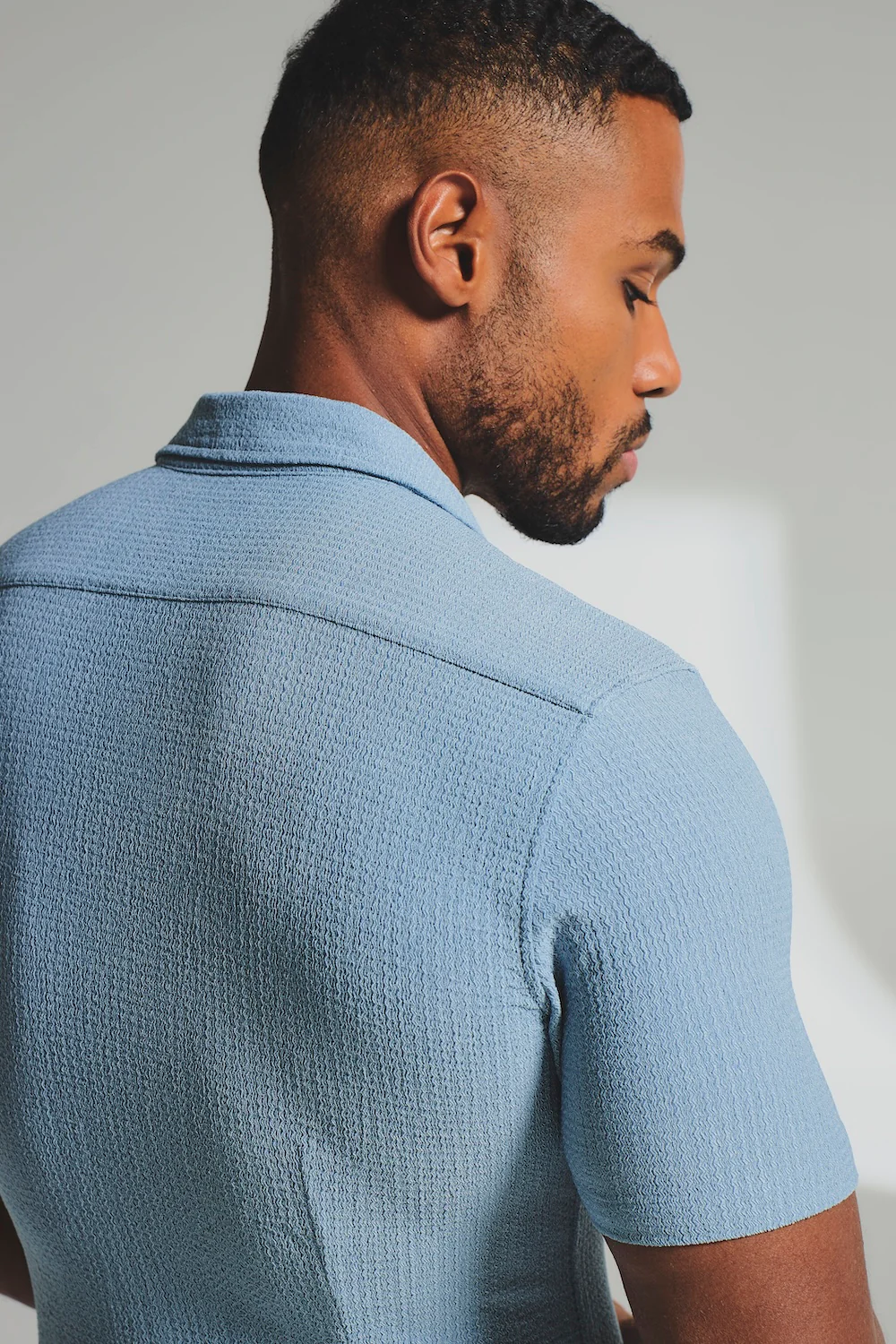 Textured Cuban Collar Shirt in Slate Blue - Image 6