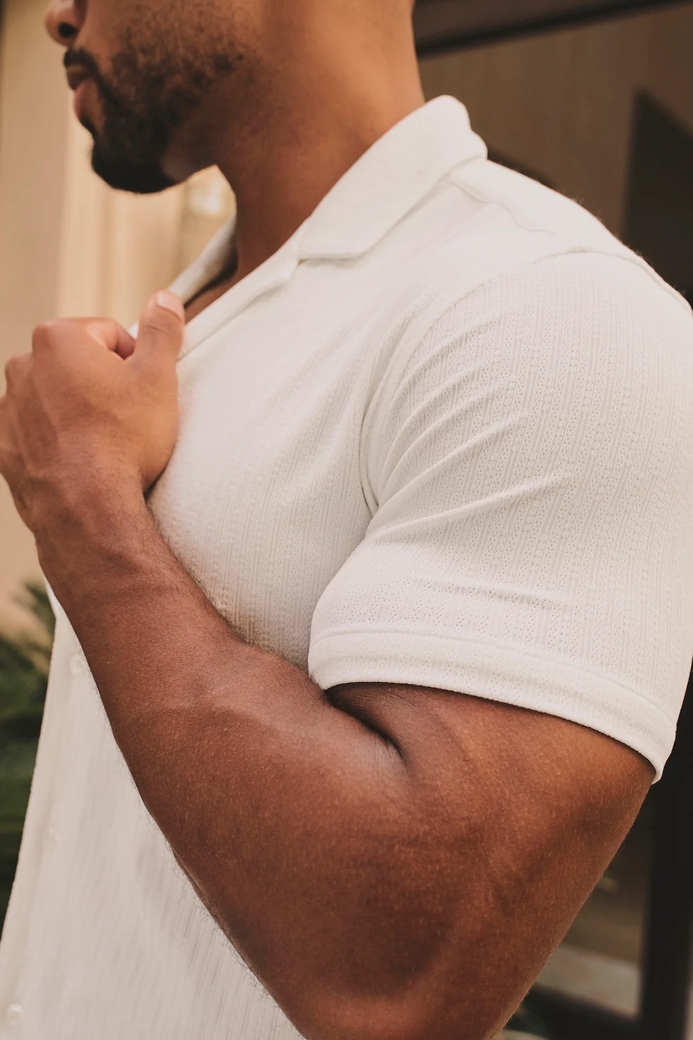 Linear Textured Cuban Collar Shirt in White - Image 6