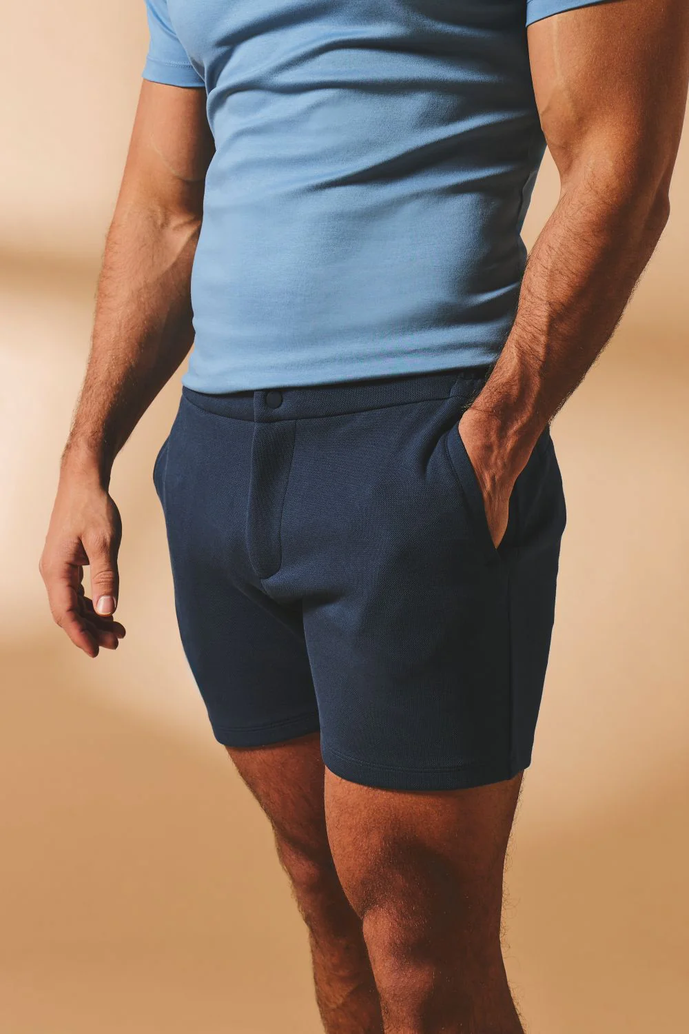 Textured Jersey Shorts In Navy - Image 3