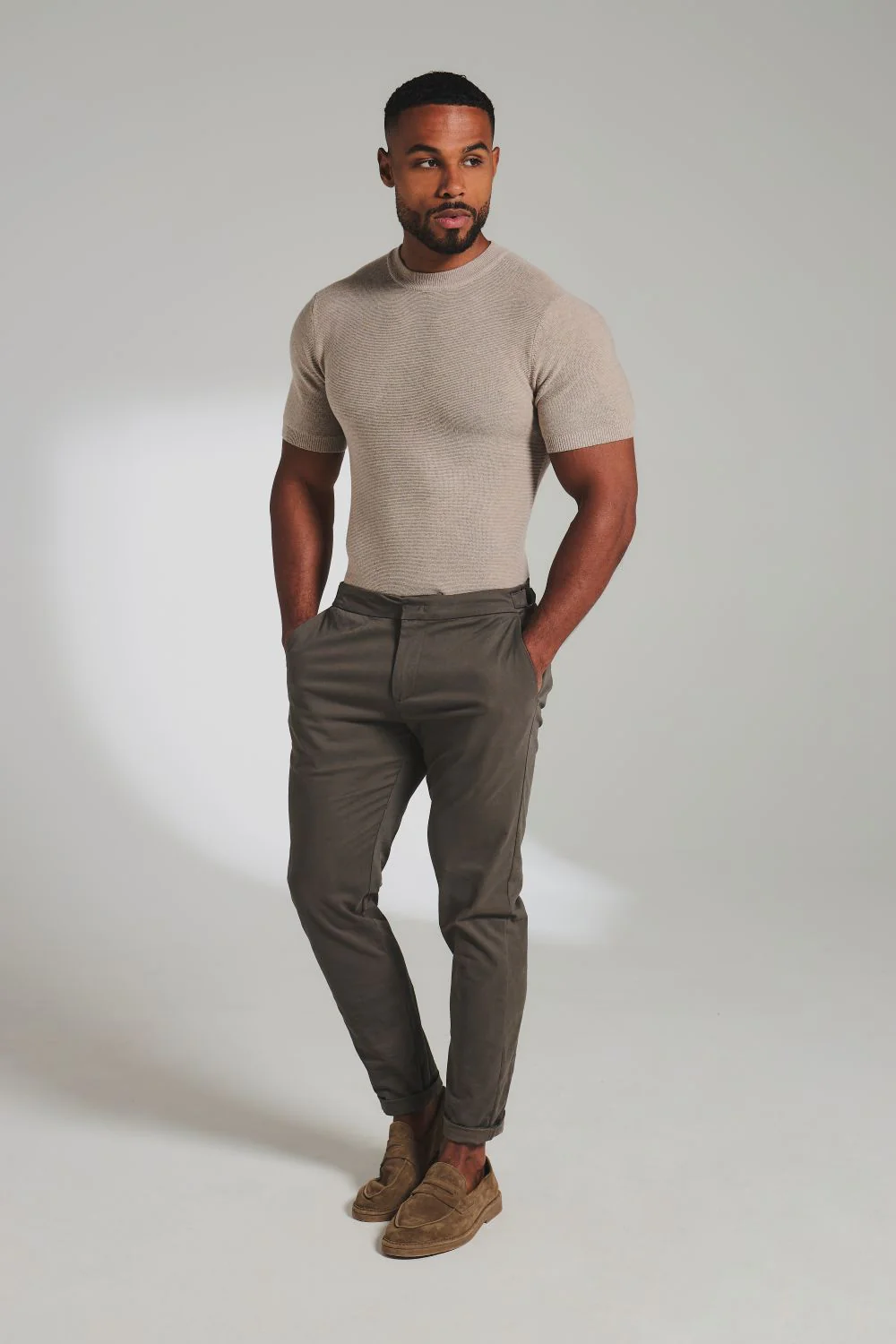 Textured Knitted Crew Neck T-Shirt in Neutral - Image 3