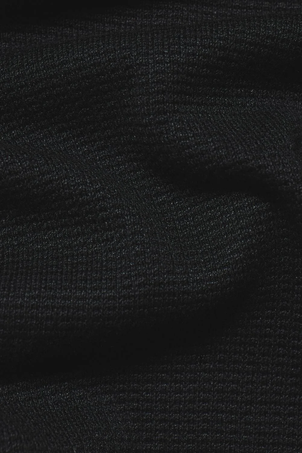 Square Textured Knitted Open Collar Polo Shirt in Black - Image 7