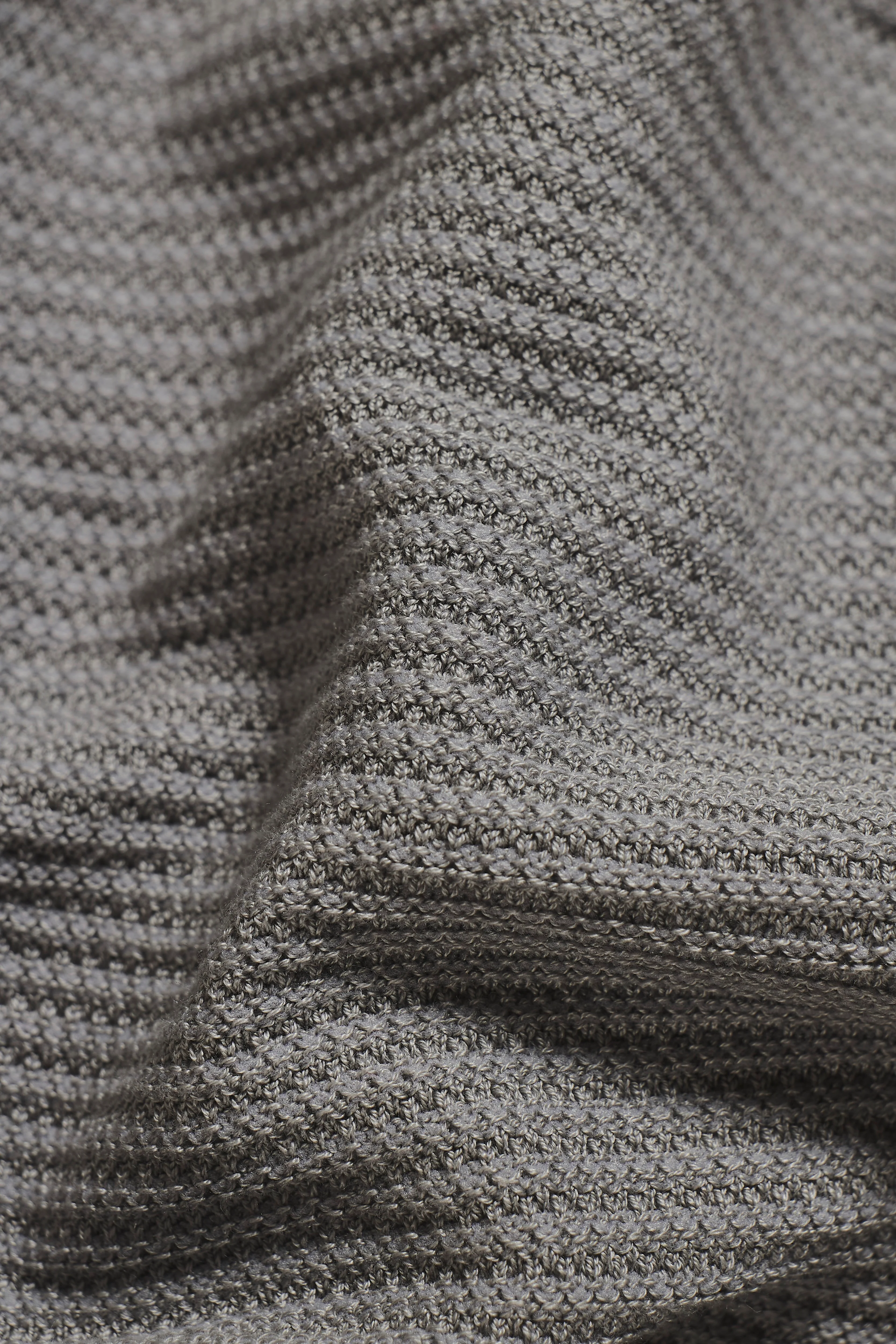 Textured Knitted Open Collar Polo Shirt in Grey - Image 7