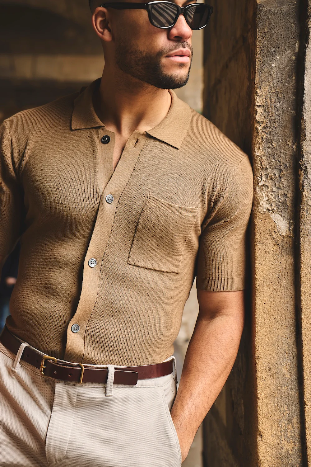 Textured Knitted Shirt in Chestnut - Image 5