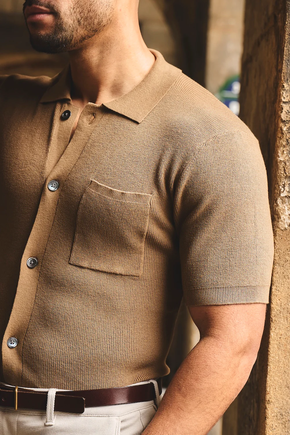 Textured Knitted Shirt in Chestnut - Image 6