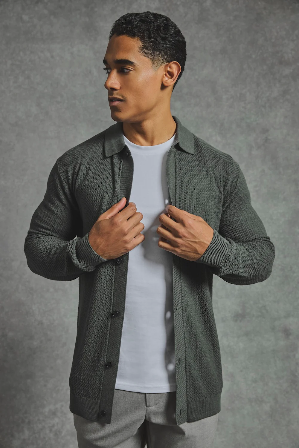 Textured Knitted Shirt in Khaki