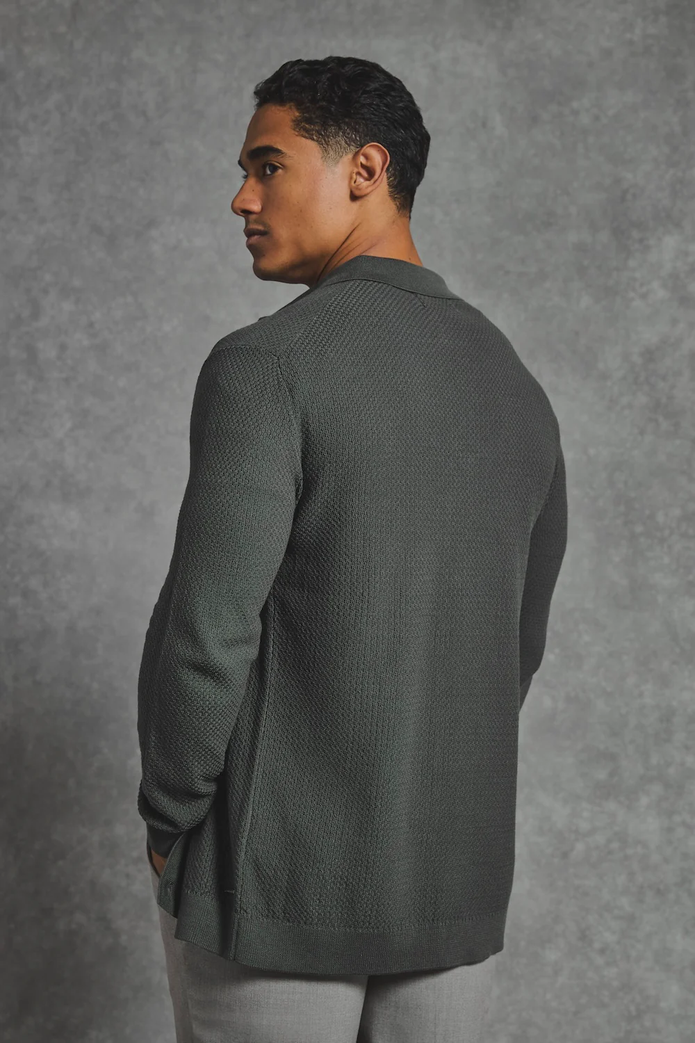Textured Knitted Shirt in Khaki - Image 7
