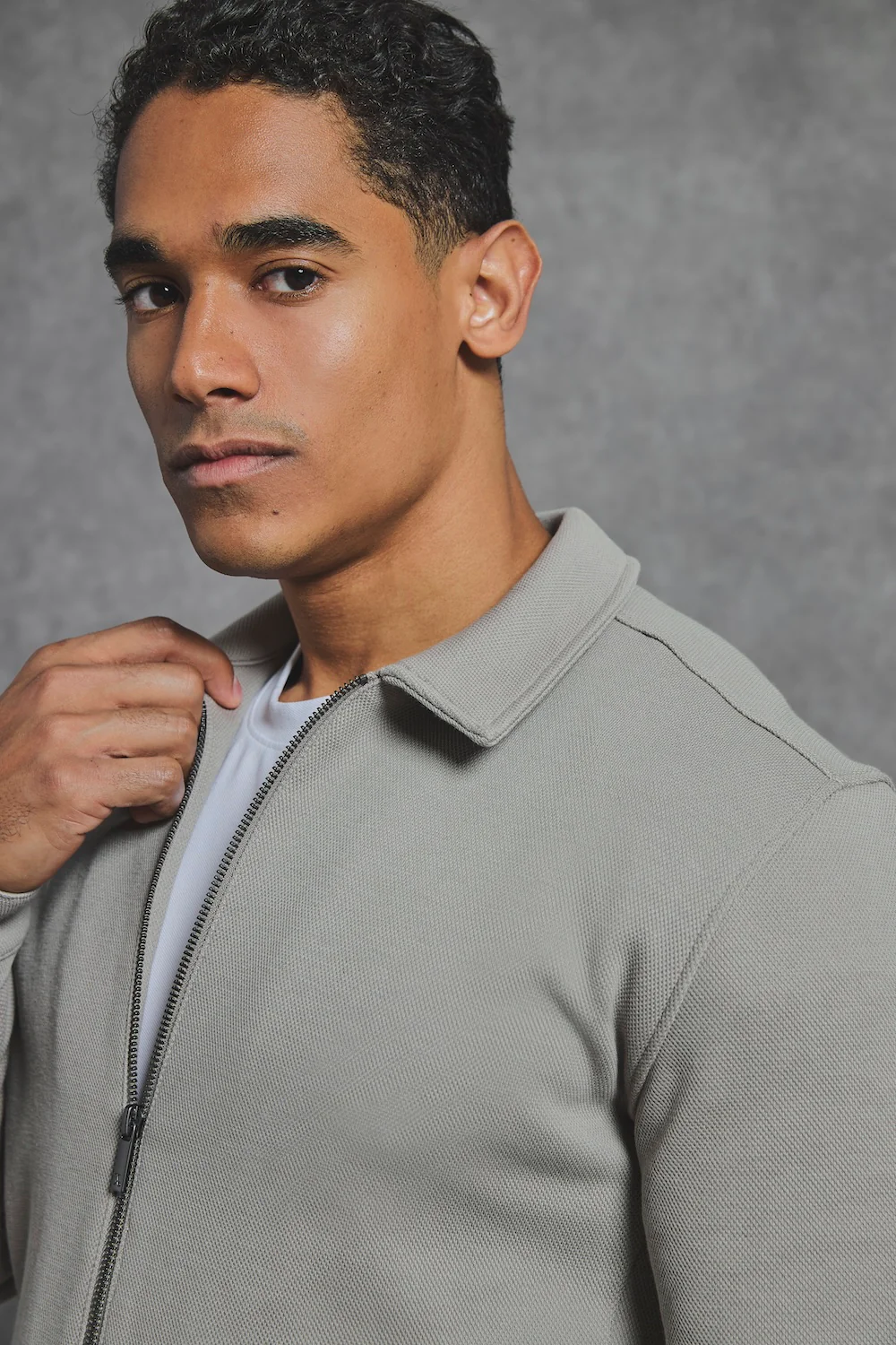 Textured Zip Through Shacket in Dark Stone - Image 2