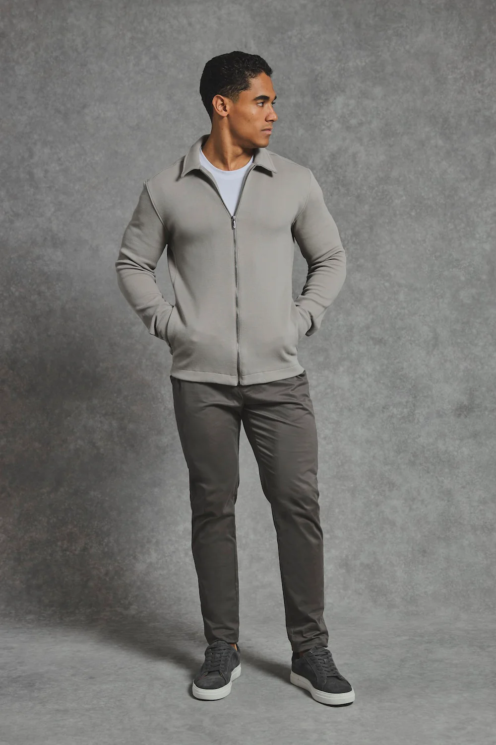 Textured Zip Through Shacket in Dark Stone - Image 3