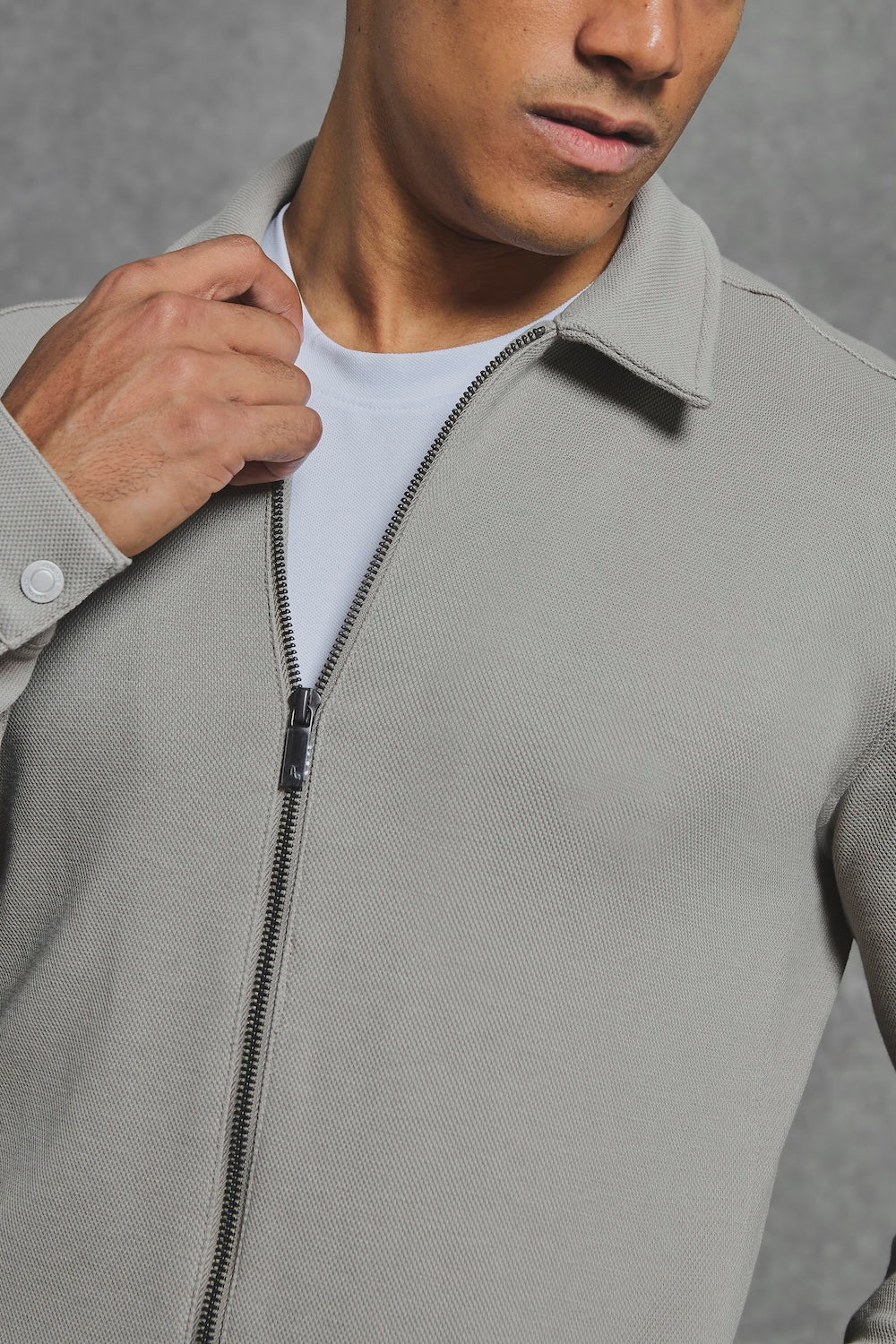 Textured Zip Through Shacket in Dark Stone - Image 4