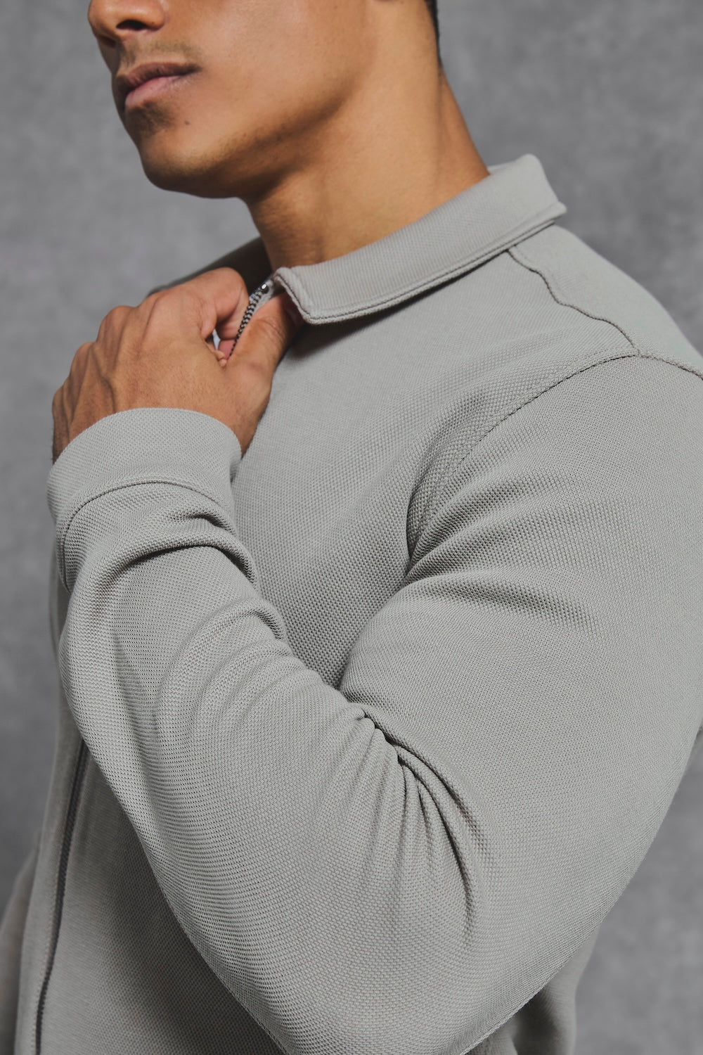 Textured Zip Through Shacket in Dark Stone - Image 5