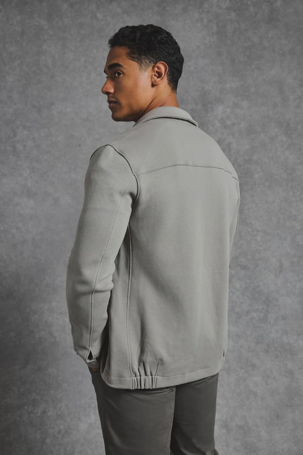Textured Zip Through Shacket in Dark Stone - Image 6