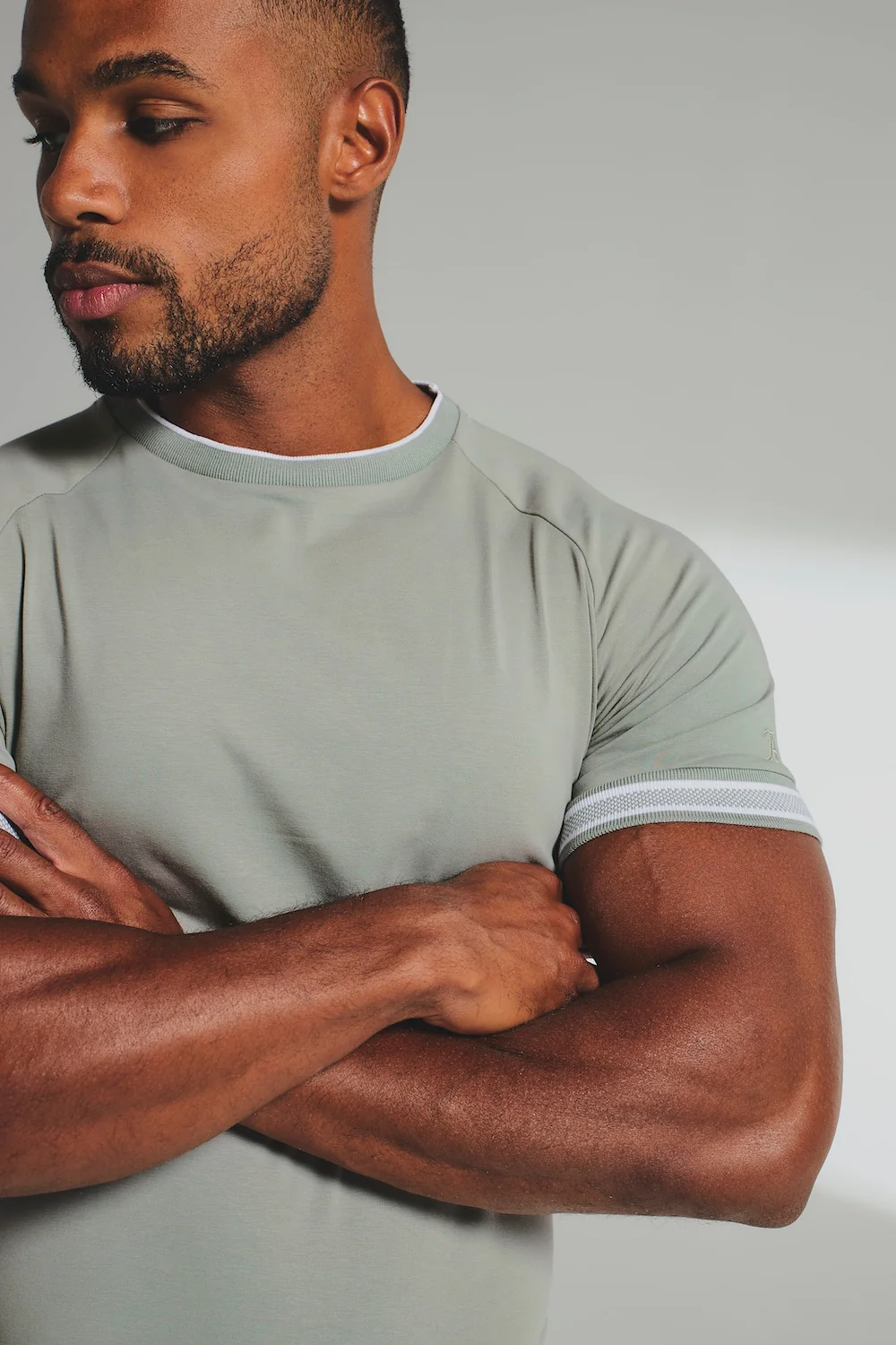 Tipped Fashion Fit T-Shirt in Sage / White - Image 4