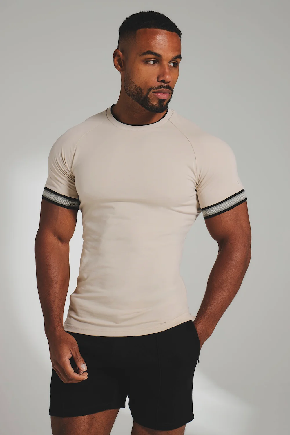 Tipped Fashion Fit T-Shirt in Stone and Mushroom - Image 2