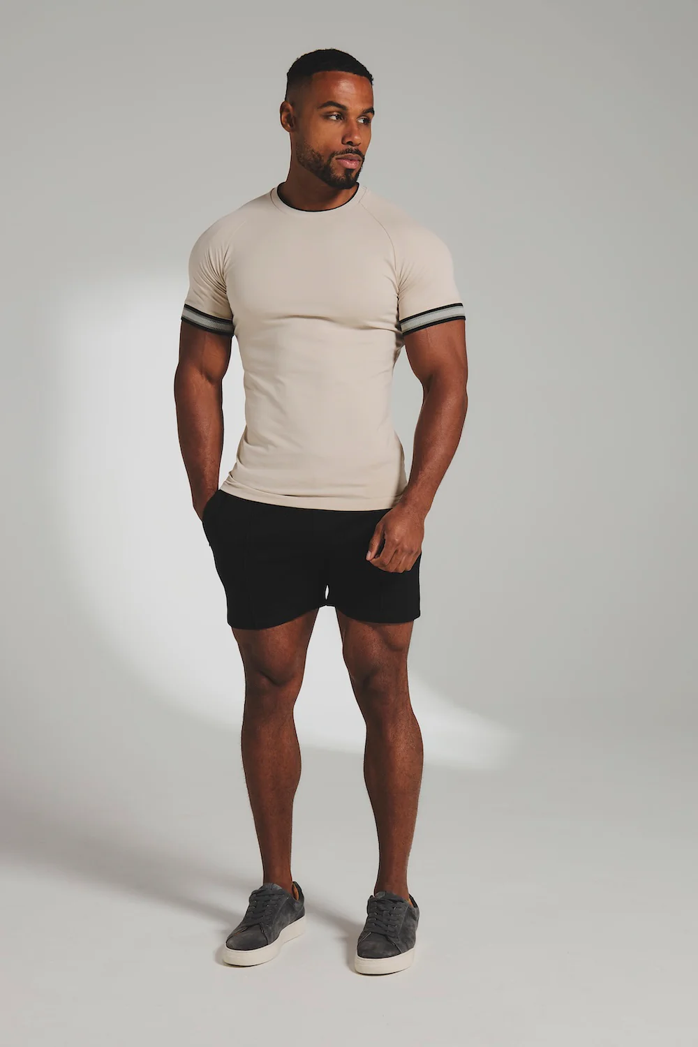 Tipped Fashion Fit T-Shirt in Stone and Mushroom - Image 3