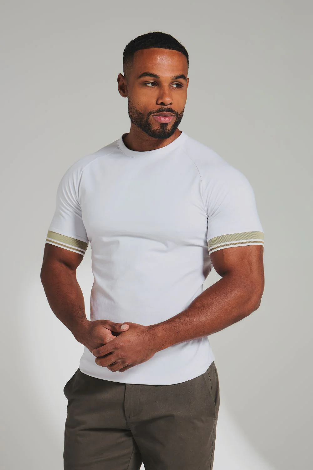 Tipped T-Shirt in White and Stone/White