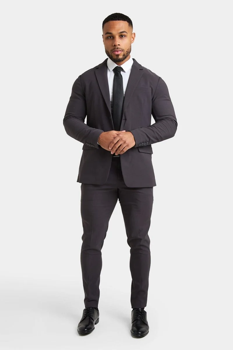 True Muscle Fit Tech Suit Jacket in Slate Grey - Image 2