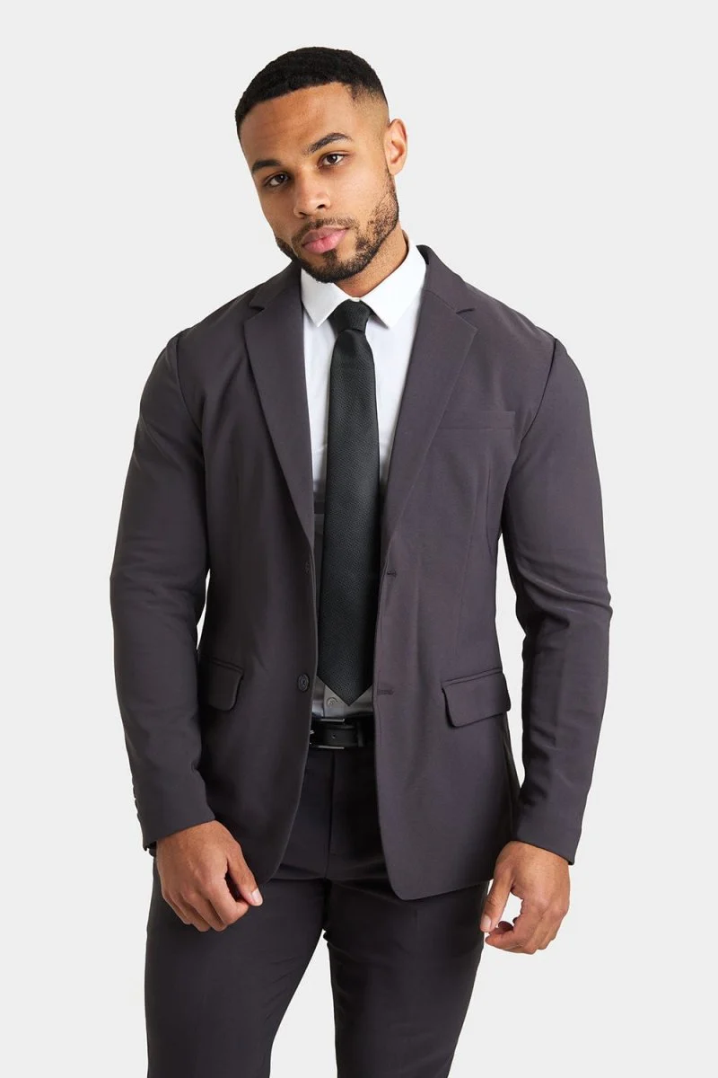 True Muscle Fit Tech Suit Jacket in Slate Grey - Image 4
