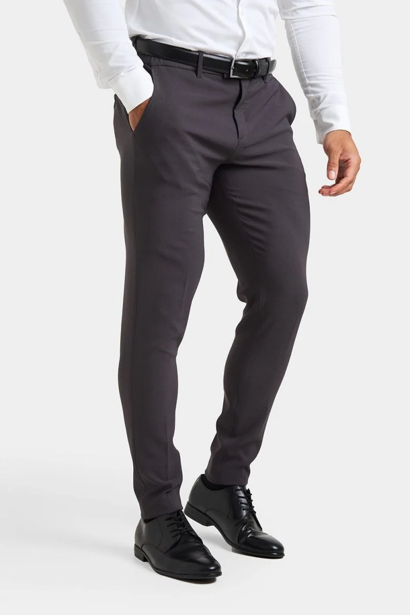 True Muscle Fit Tech Suit Trousers in Slate Grey - Image 4