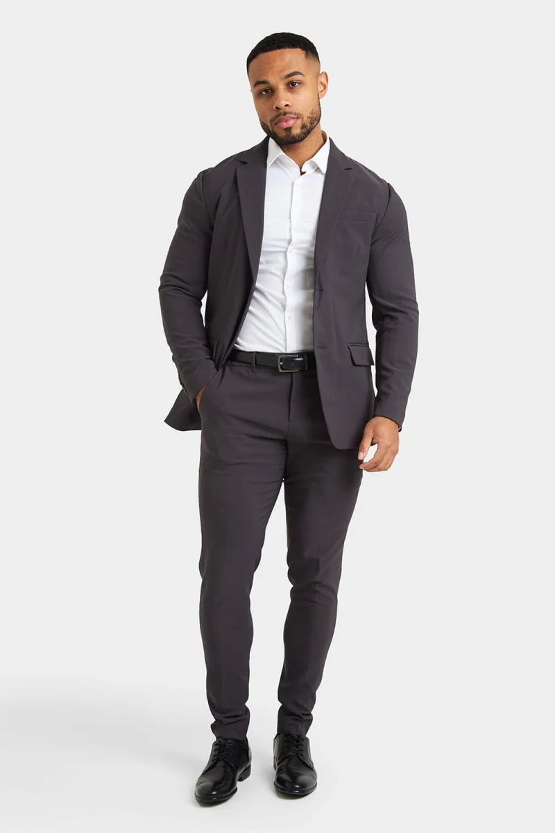True Muscle Fit Tech Suit Trousers in Slate Grey - Image 5