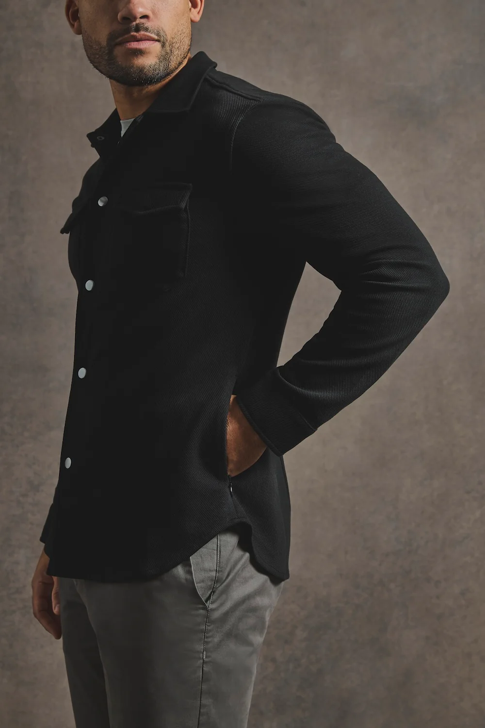 Twill Jersey Overshirt in Black - Image 2
