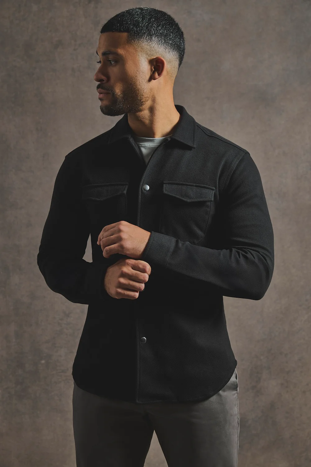 Twill Jersey Overshirt in Black - Image 3