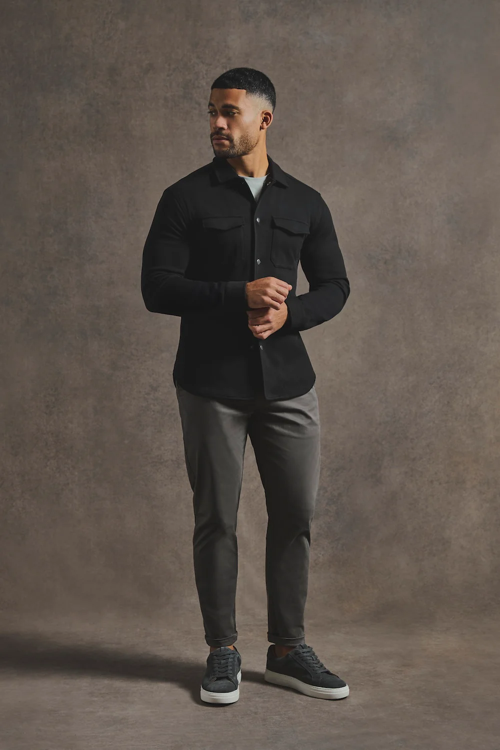 Twill Jersey Overshirt in Black - Image 4