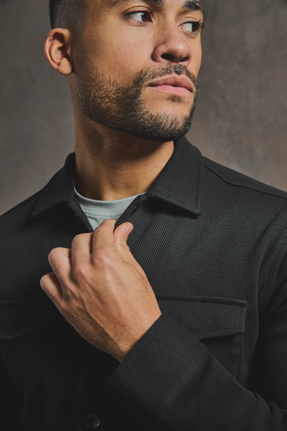 Twill Jersey Overshirt in Black - Image 5