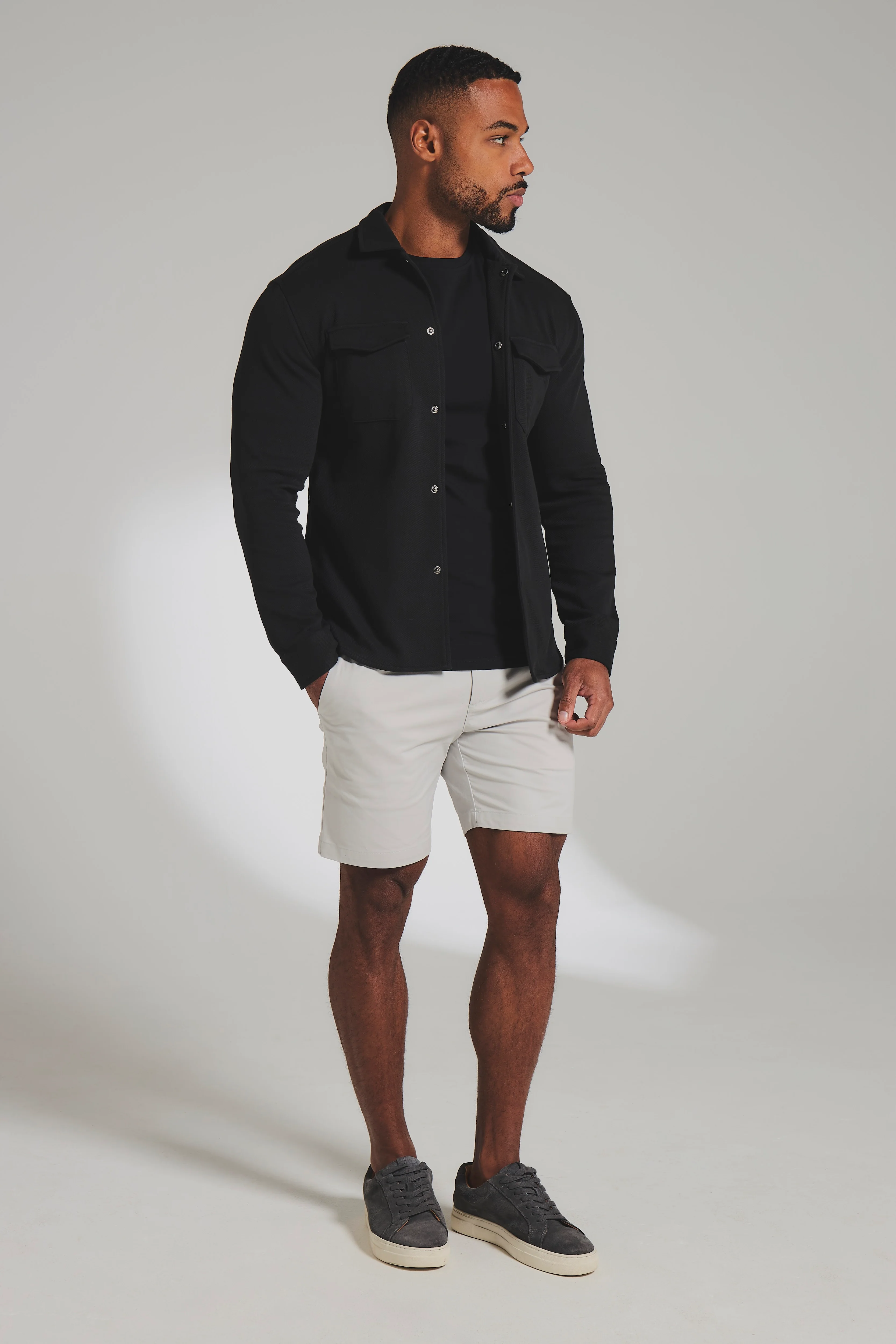 Twill Jersey Shacket in Black - Image 3