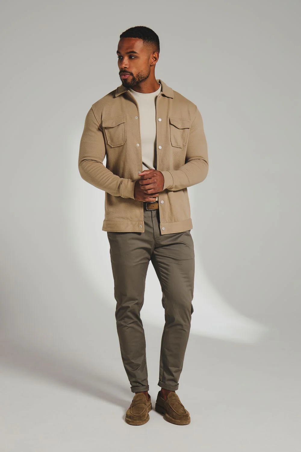 Twill Jersey Shacket in Dark Stone - Image 3
