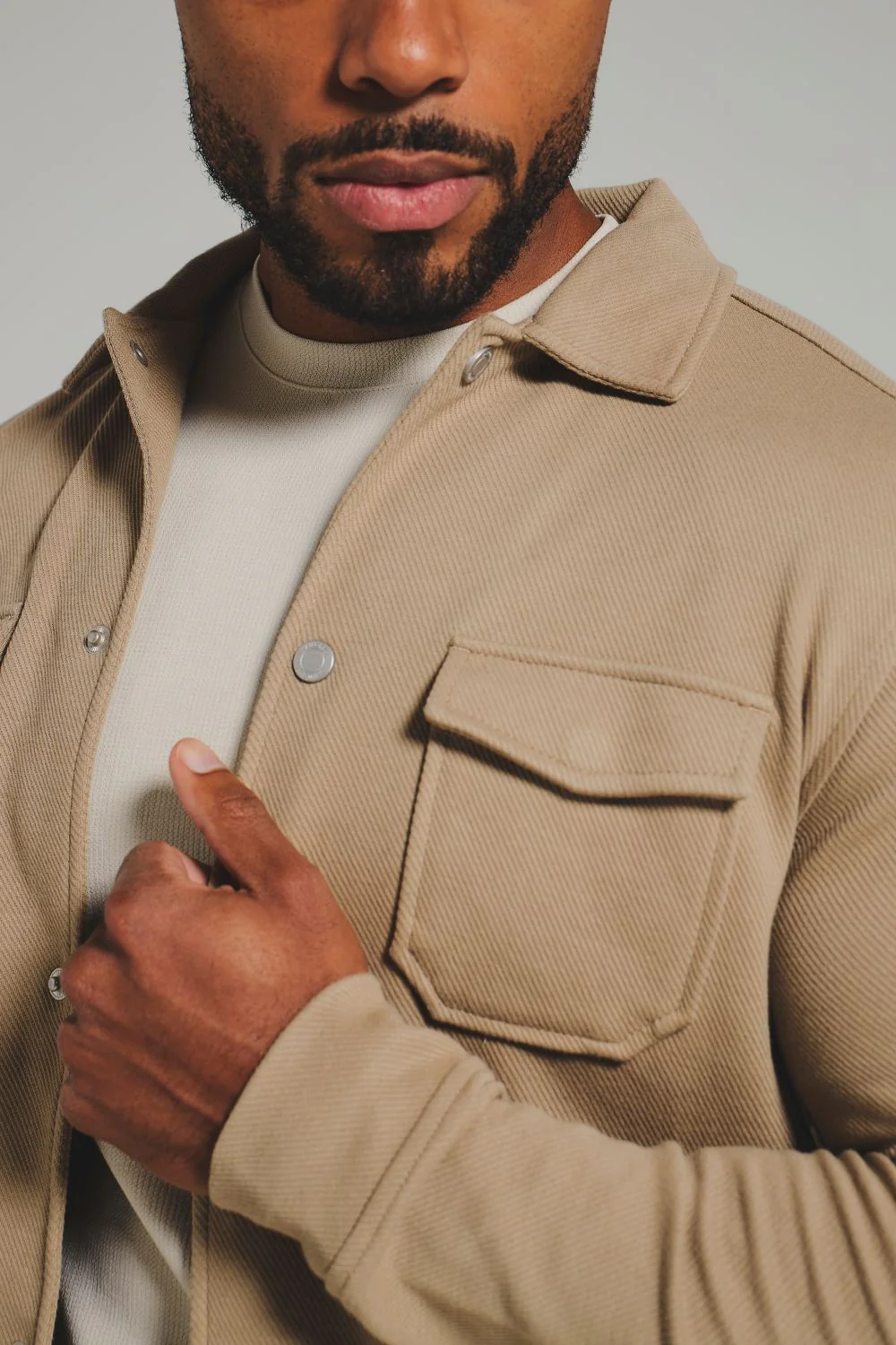 Twill Jersey Shacket in Dark Stone - Image 4