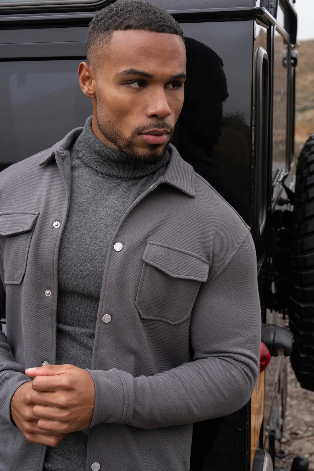 Twill Jersey Shacket in Steel Grey - Image 3