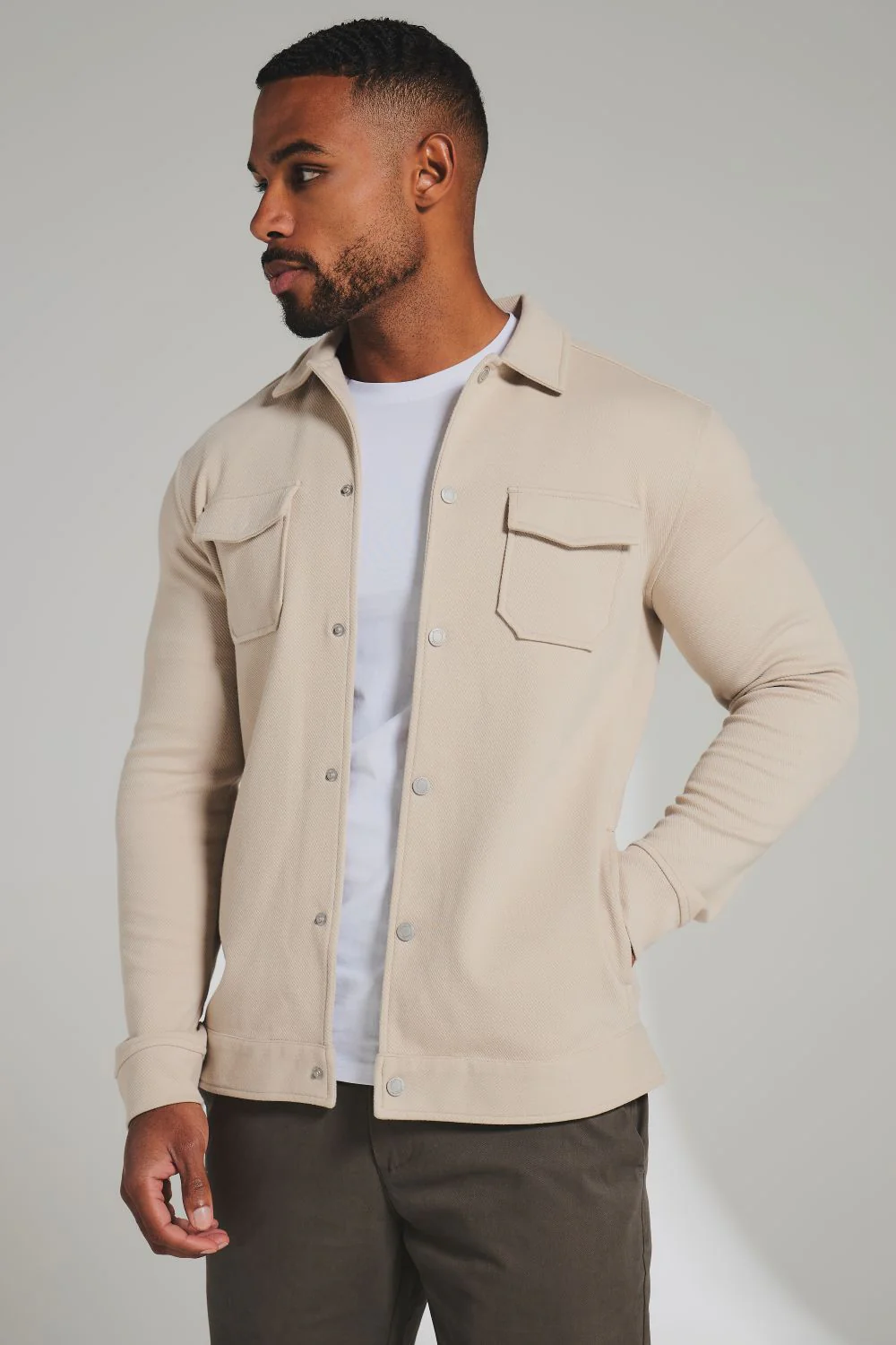 Twill Jersey Shacket in Stone - Image 5