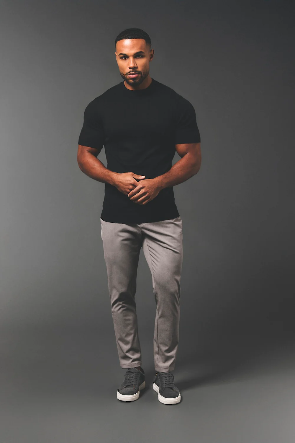 Vertical Stripe Knitted T-Shirt in Black - Image 4
