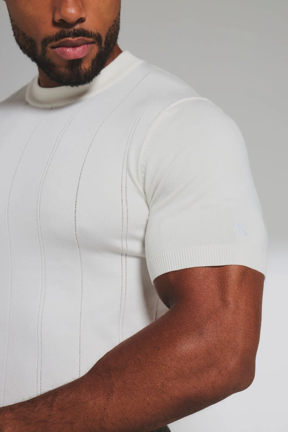 Vertical Stripe Knitted T-Shirt in Chalk - Image 5
