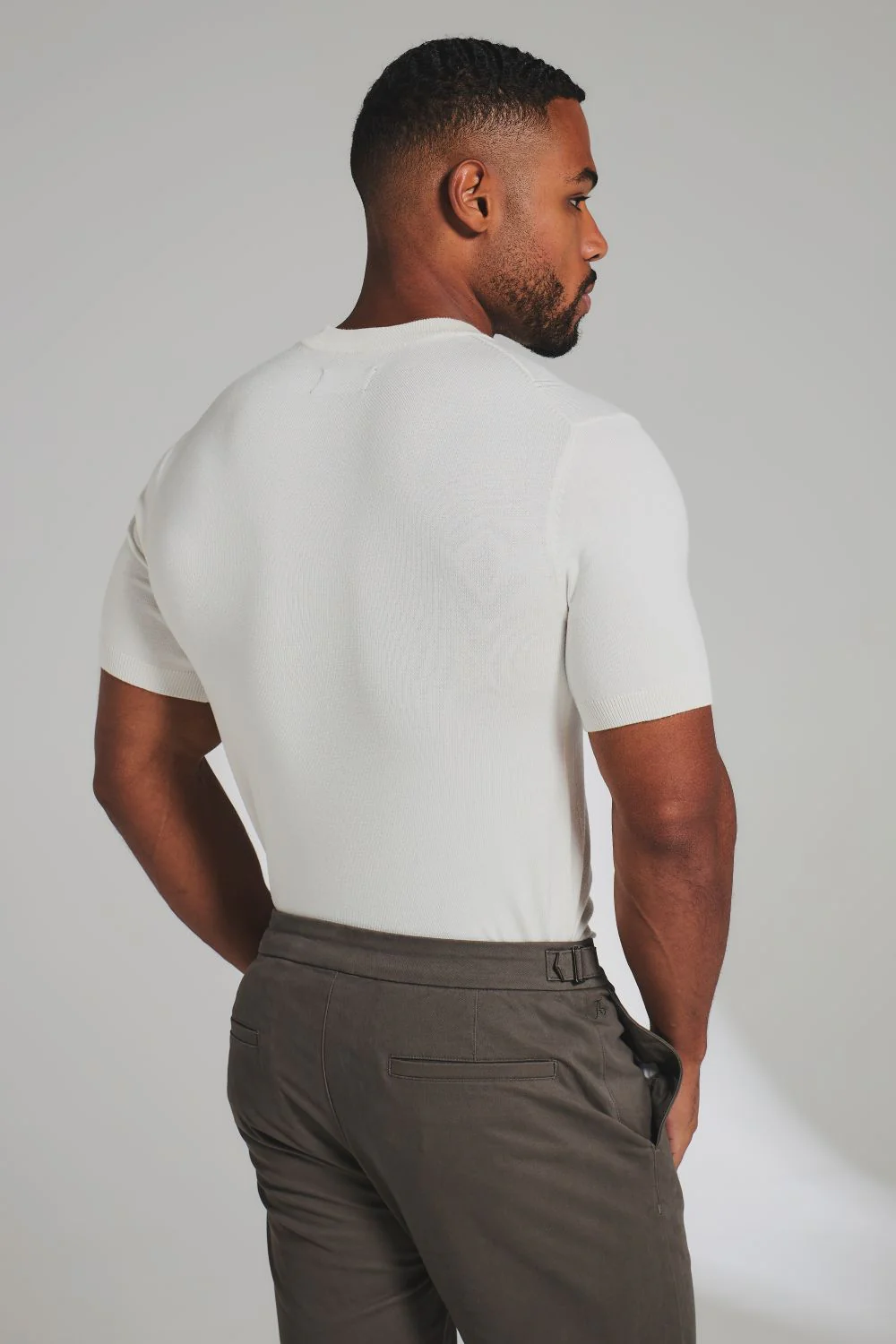 Vertical Stripe Knitted T-Shirt in Chalk - Image 6