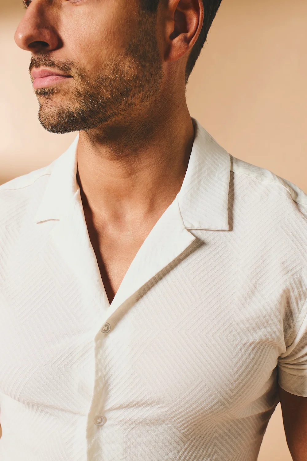 Woven Textured Cuban Collar Shirt in White - Image 4