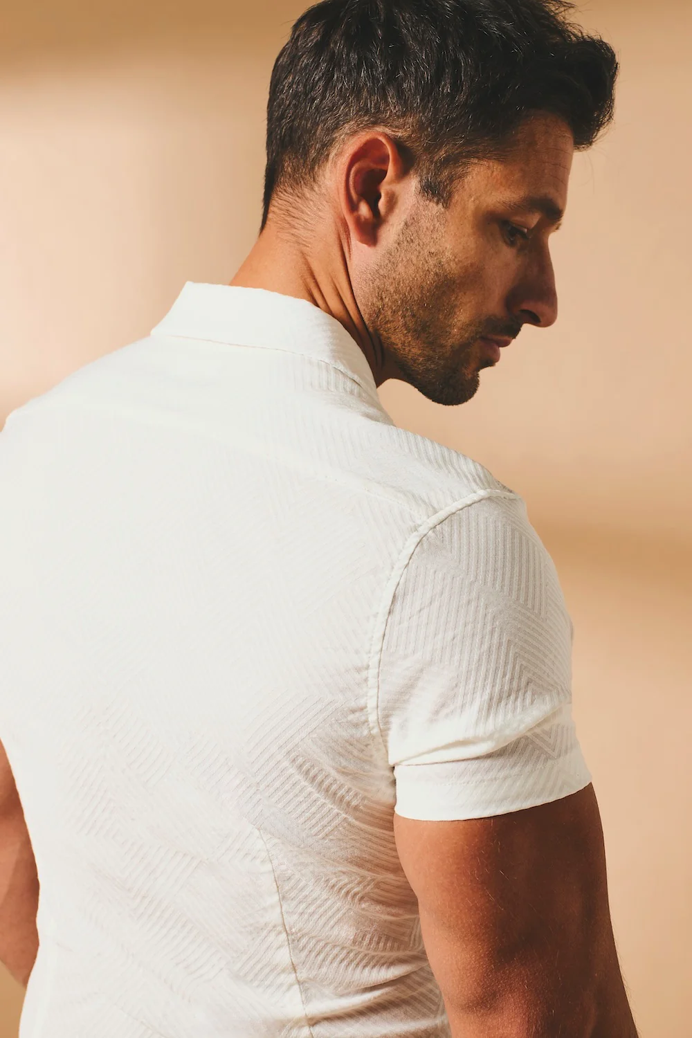 Woven Textured Cuban Collar Shirt in White - Image 6