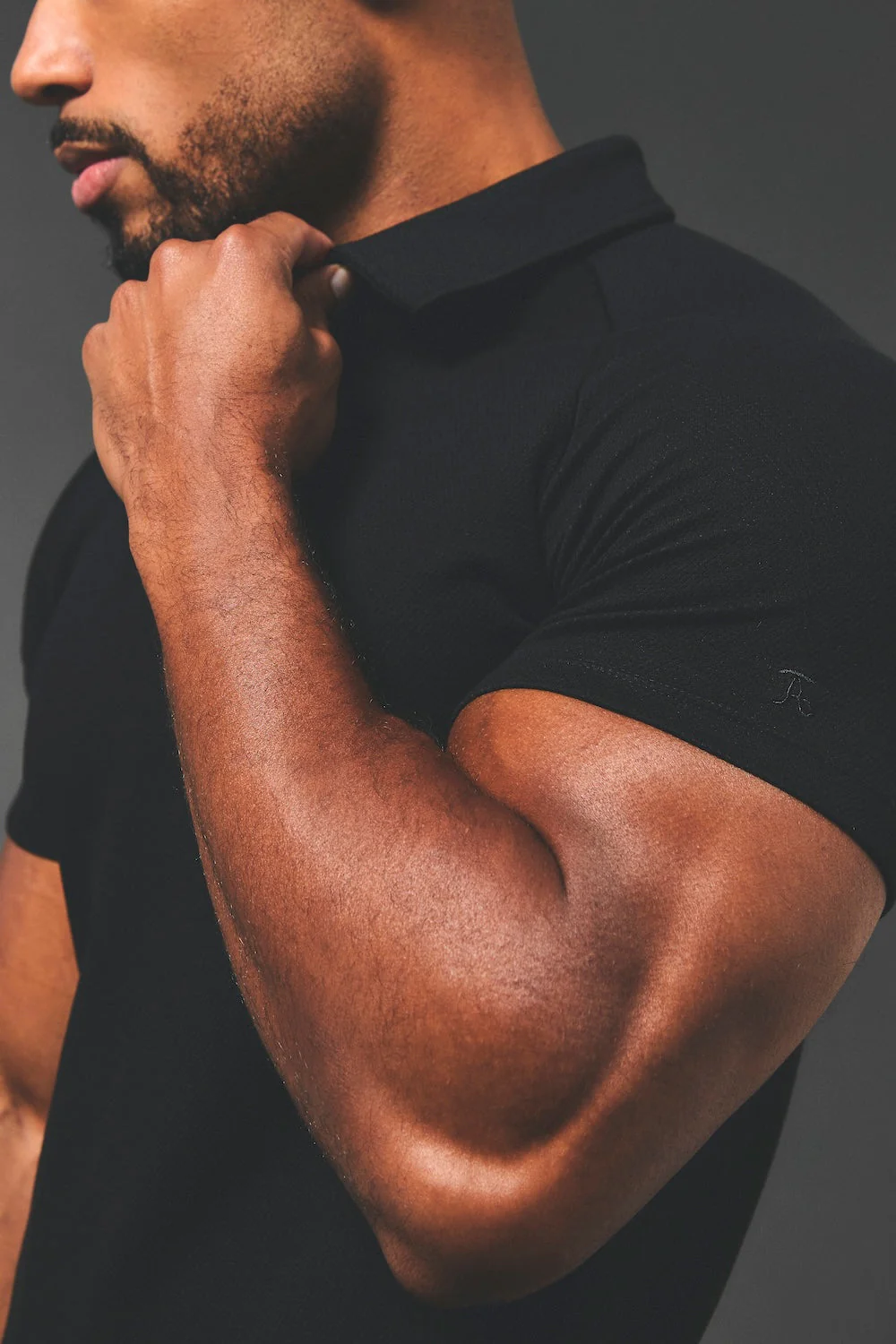 Zip Neck Polo Shirt in Black - Image 2